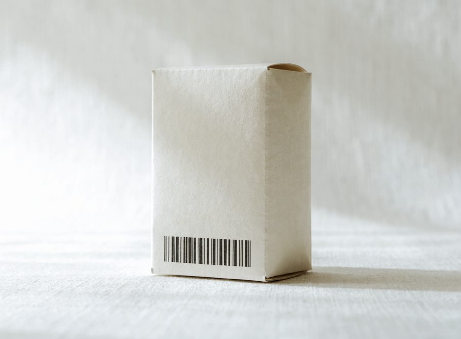 A packaged product with a barcode